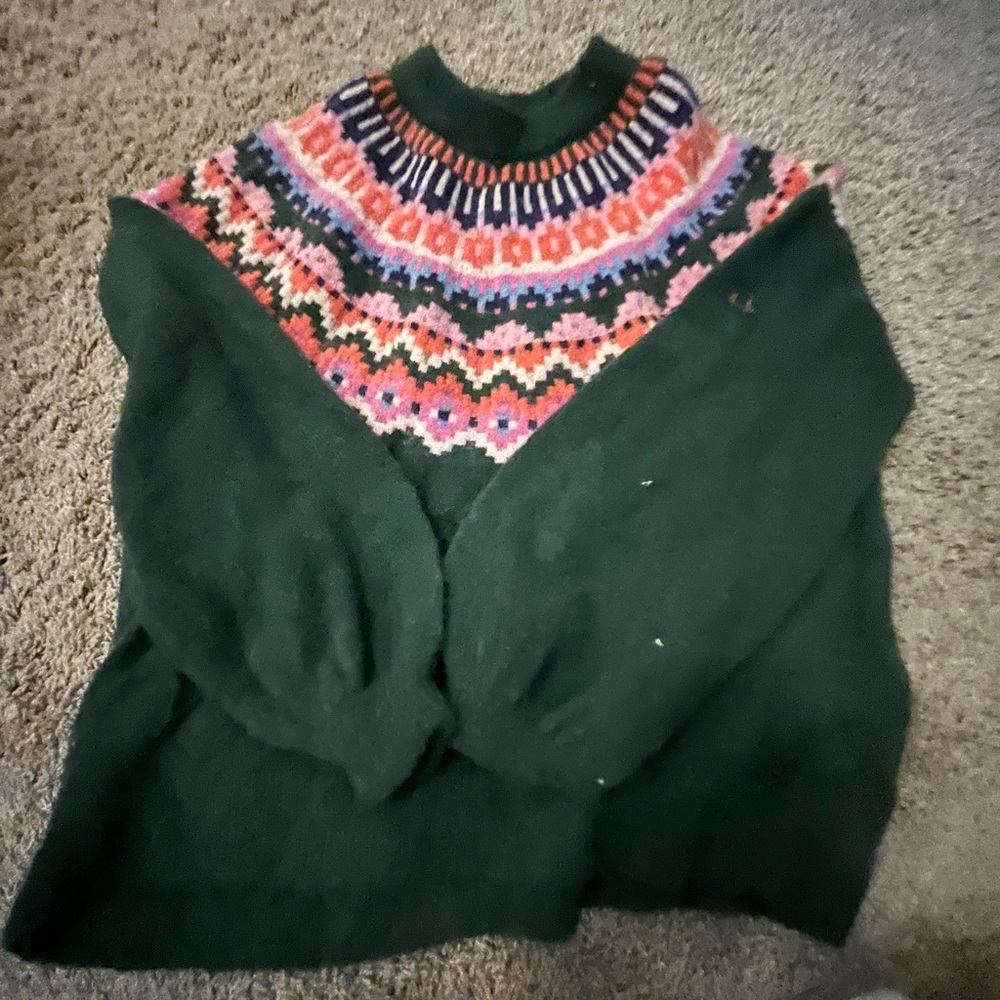 Boden Green Sweater with Colorful Pattern